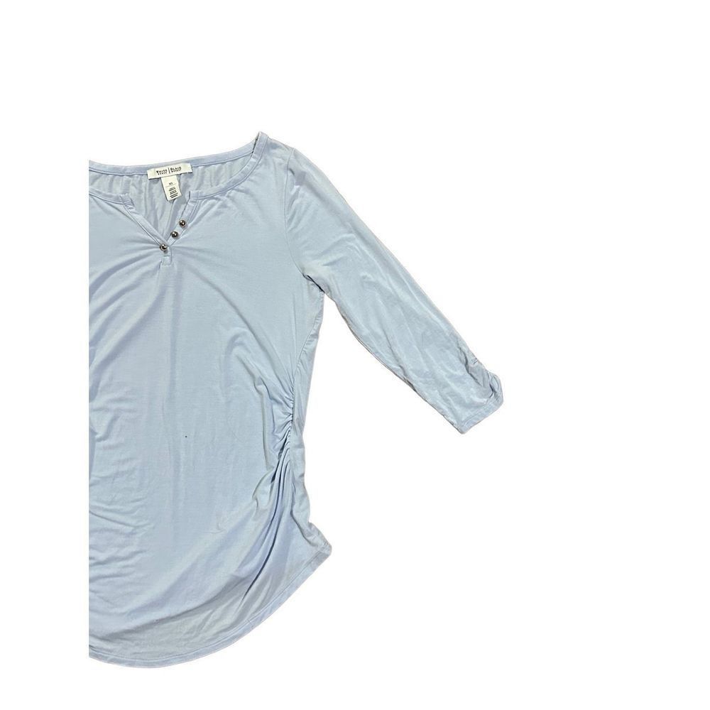 White House Black Market Pale Blue Jersey Knit Stretch Ruched‎ Sides blouse XS - Picture 4 of 8